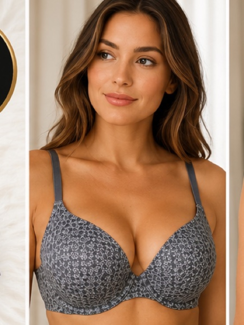 Victoria’s Secret Uplift Semi Demi Bra 36DD Gray Print Lightly Padded Underwire